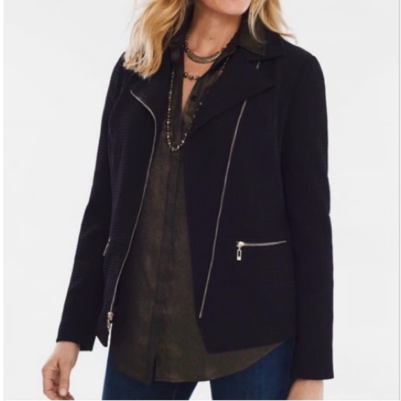 Chico's Black Waffle Moto Jacket Blazer